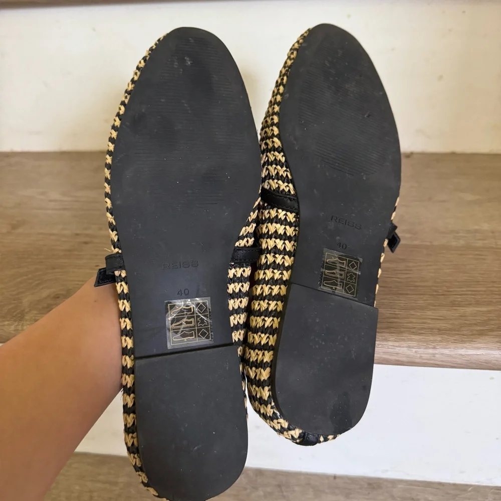 Raffia-Effect Stripe Ballet Flats